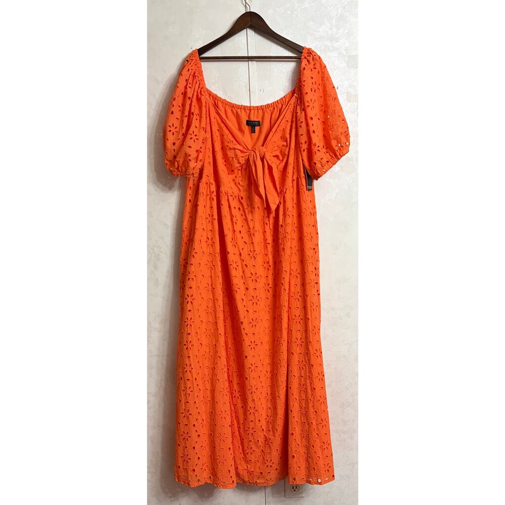 Eloquii 26 Plus Boho Cottagecore Romantic Orange Eyelet Tie Front Maxi Dress - Picture 2 of 10